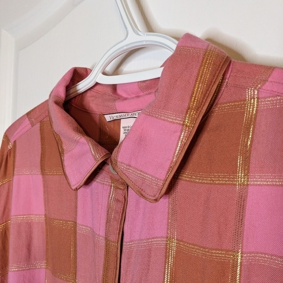 Victoria's secret pink plaid flannel cotton blend pajama top shirt size large @k - Picture 7 of 10